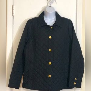 C Wonder Black Quilted Jacket, Gold Button Front. Barn Jacket Woman’s Size L